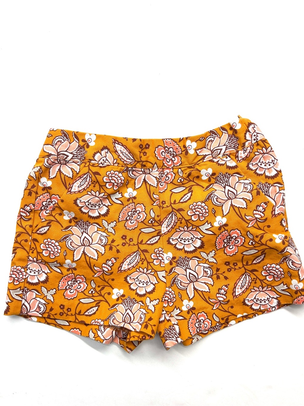 Janie and Jack Mustard Orange Floral Paisley High-Waist Girls Canvas Shorts